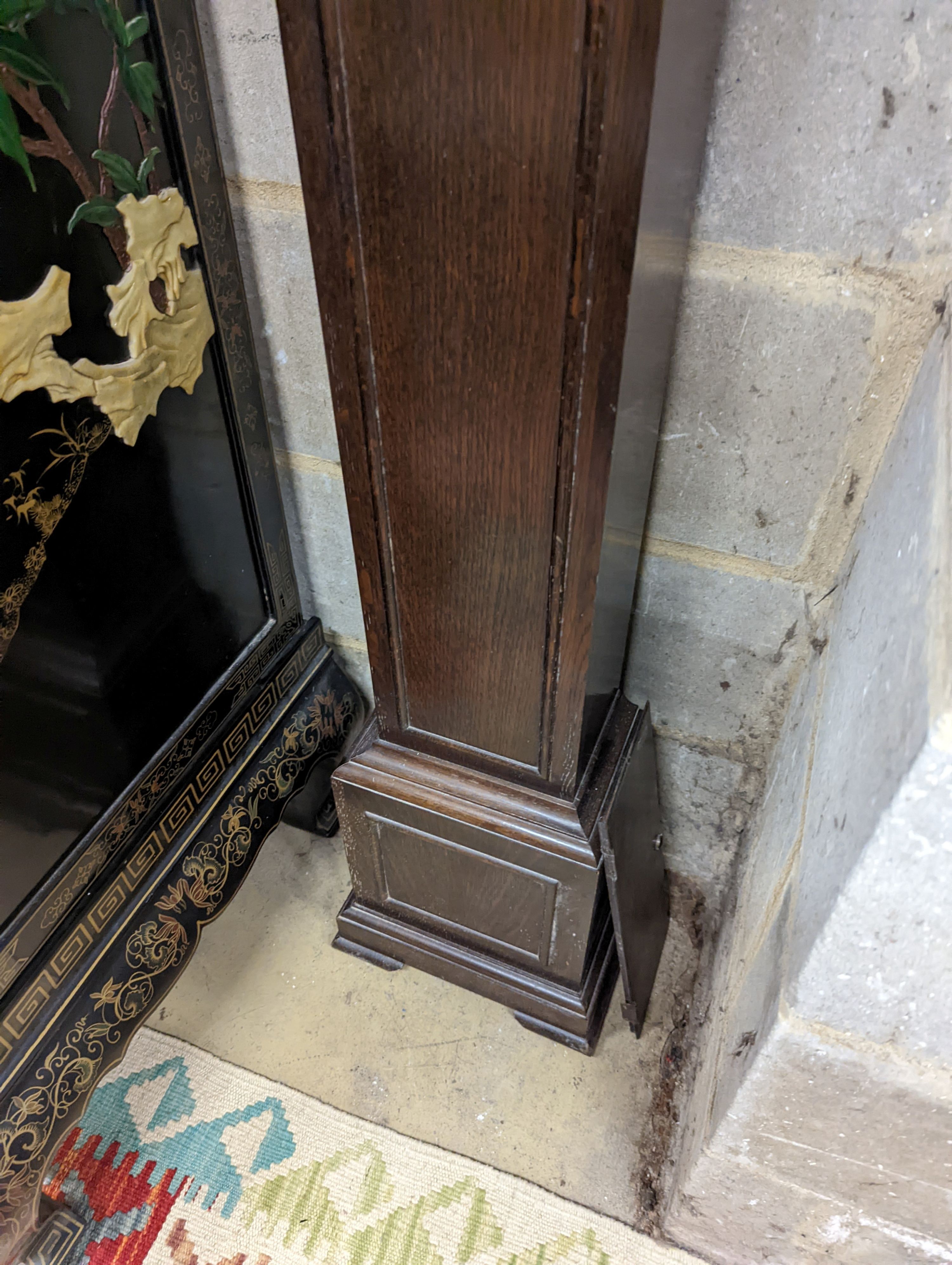 A 1920's oak cased grandmother clock, height 143cm